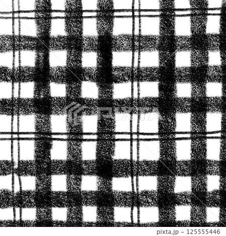 Black Plaid Tartan Gingham Check Hand Drawn Background Pattern Overlay 125555446
