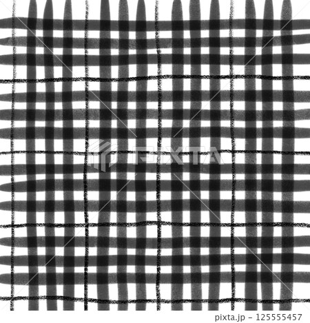 Black Plaid Tartan Gingham Check Hand Drawn Background Pattern Overlay 125555457