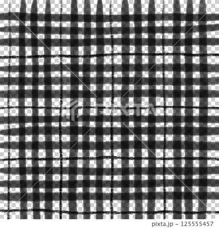 Black Plaid Tartan Gingham Check Hand Drawn Background Pattern Overlay 125555457