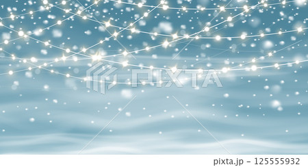 A captivating and magical Winter Wonderland, adorned with beautiful Snowflakes and shimmering twinkling Lights, awaits 125555932