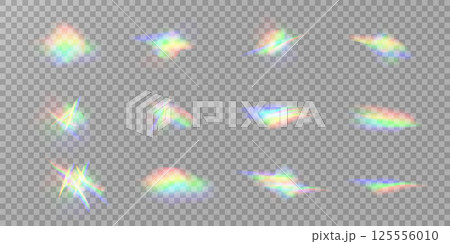 Vibrant and Colorful Light Reflections and Flare Elements Perfect for Various Design Projects and Uses 125556010