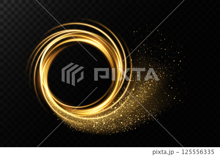An Elegant Gold Swirl featuring Sparkles alongside Movement, perfect for adding grace to any design concept 125556335