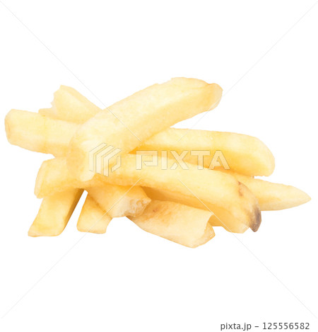 A pile of fried french fries isolated on white background 125556582