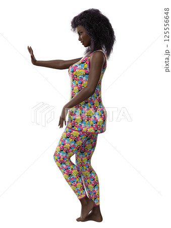 3D Dark skinned girl in costume exercising 3D Dark skinned girl in costume exercising 125556648