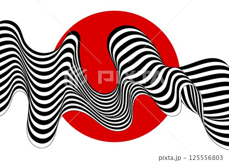 Abstract black and white wave is decorated with an red circle. Eps 10 125556803
