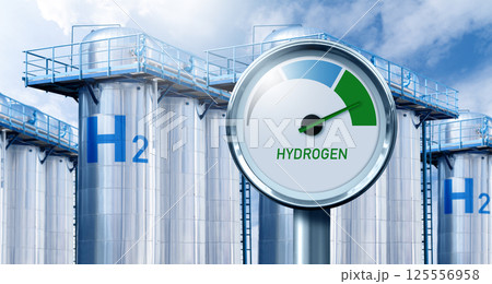 Hydrogen storage with gauge. Green hydrogen concept 125556958