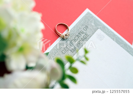 Canadian Certificate of registration of marriage blank document and wedding ring Canadian Certificate of registration of marriage blank document and wedding ring 125557055