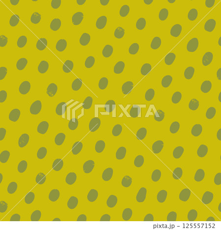 Polka dot seamless pattern in yellow and green. Hand drawn vector design with grainy dot texture. Perfect abstract print for fabric, wallpaper, or paper. To use, drag into swatches panel 125557152