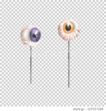 Halloween eye ball ,orange and purple iris, autumn festive scary watercolor illustration. Hand drawn creepy lollipop clipart,trick or treat elements painting for card,party invitation design Halloween eye ball ,orange and purple iris, autumn festive scary watercolor illustration. Hand drawn creepy lollipop clipart,trick or treat elements painting for card,party invitation design 125557286