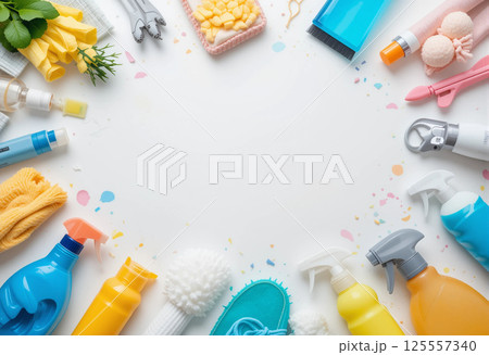 products for cleaning product on white background 125557340
