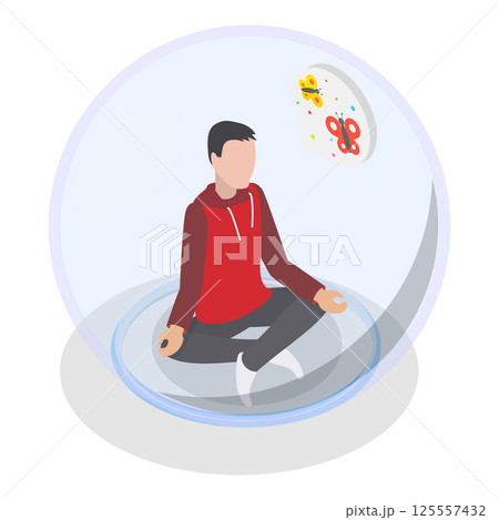 3D Isometric Flat Vector Illustration of Introverts, Person in Bubble Barrier. Item 1 125557432
