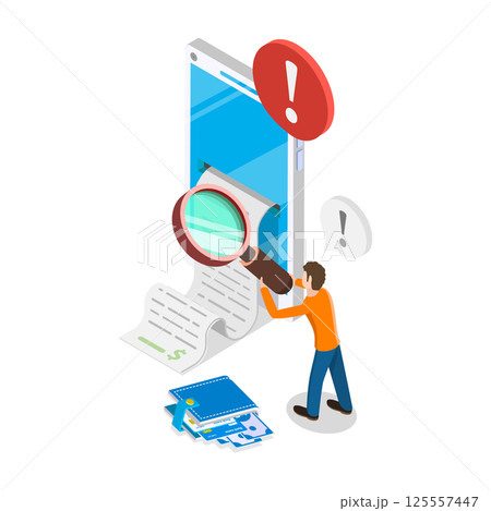 3D Isometric Flat Vector Illustration of Bank Payment Receipt, Success and Error Status Check. Item 2 125557447