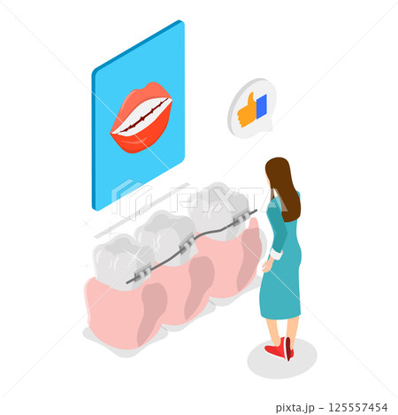 3D Isometric Flat Vector Illustration of Orthodontic Care, Dentistry Service. Item 2 3D Isometric Flat Vector Illustration of Orthodontic Care, Dentistry Service. Item 2 125557454