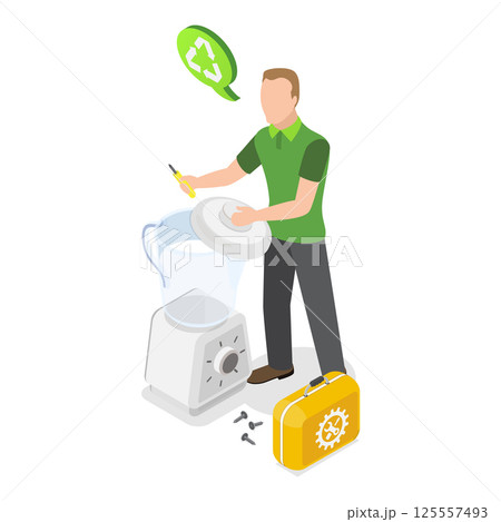 3D Isometric Flat Vector Illustration of Zero Waste, Circular Economy. Item 1 125557493