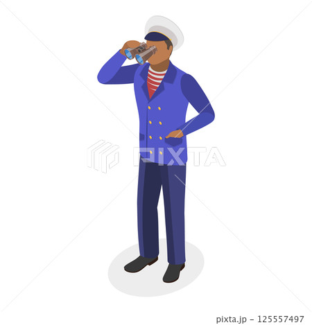 3D Isometric Flat Vector Set of Maritime Professions, Seacrew Characters. Item 4 3D Isometric Flat Vector Set of Maritime Professions, Seacrew Characters. Item 4 125557497