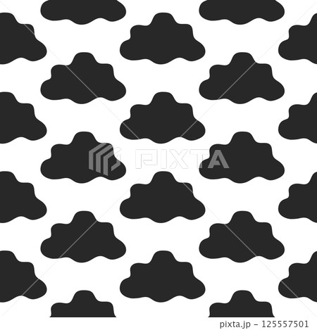 Seamless Pattern of Black Clouds on White Background. Concept of Nature Design, Minimalist Art, Decorative Background, Weather Theme, Graphic Element. Perfect for Textile, Wallpaper, Surface Design. 125557501