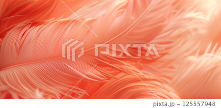 Close-up abstract macro of trendy peach feather texture, apricot fluffy backdrop 125557948