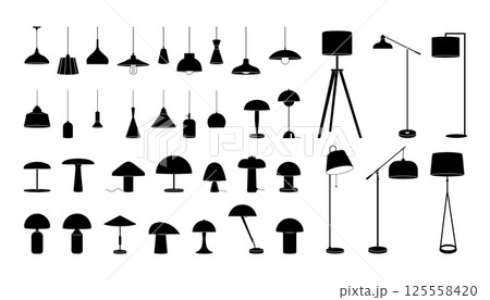 Set of Modern Lamp Silhouettes on White Background 125558420
