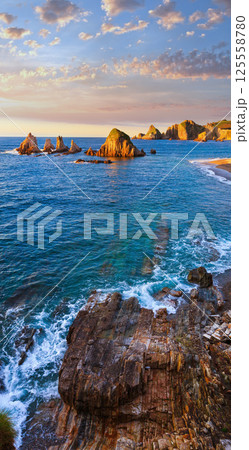 Gueirua beach at sunset. Asturias, Spain. 125558780