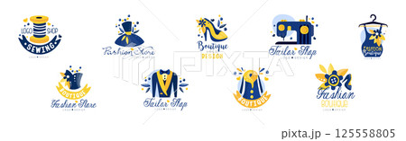Fashion Boutique and Tailor Sewing Shop Logo Design Vector Set Fashion Boutique and Tailor Sewing Shop Logo Design Vector Set 125558805