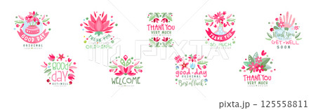 Thank You, Good Day, Get Well Flower Logo Design Vector Set Thank You, Good Day, Get Well Flower Logo Design Vector Set 125558811