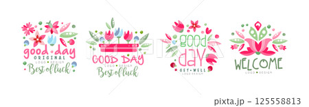 Thank You, Good Day, Get Well Flower Logo Design Vector Set 125558813