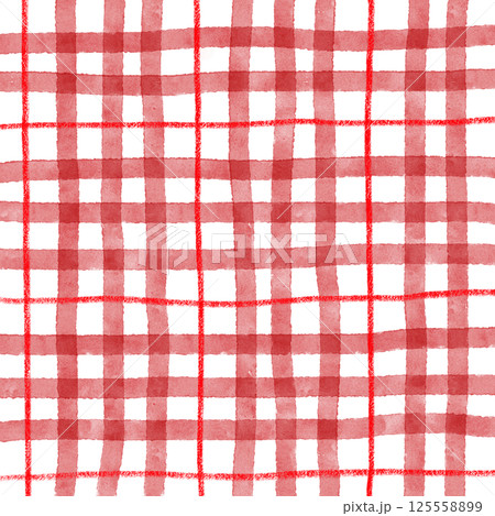 Red Plaid Gingham Check Hand Drawn Background Pattern Overlay 125558899