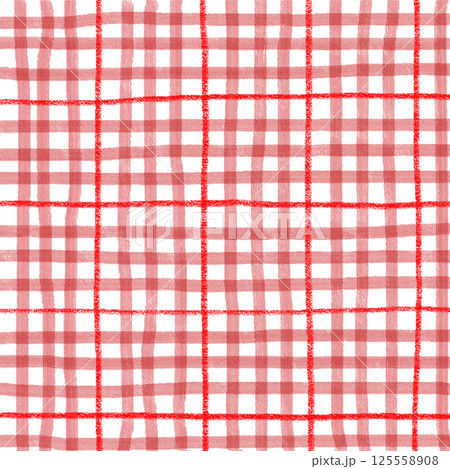 Red Plaid Gingham Check Hand Drawn Background Pattern Overlay 125558908
