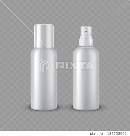 Transparent Spray Bottles with White Caps - Vector 125558961
