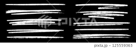 Chalk or crayon white underline set on black chalkboard background - hand drawn pencil or marker horizontal long highlighter strokes with rough textured edges. Design elements for emphasizing text Chalk or crayon white underline set on black chalkboard background - hand drawn pencil or marker horizontal long highlighter strokes with rough textured edges. Design elements for emphasizing text 125559363