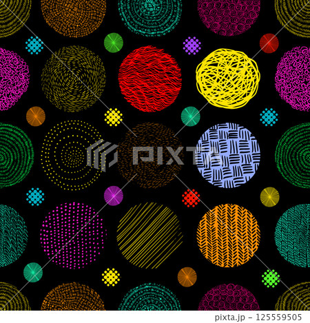 Seamless background with colored graphic circles. Hand drawing. Not AI, Vector illustration Seamless background with colored graphic circles. Hand drawing. Not AI, Vector illustration 125559505