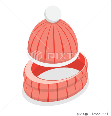 3D Isometric Flat  Set of Childish Knitted Accessories. Item 8 125559861