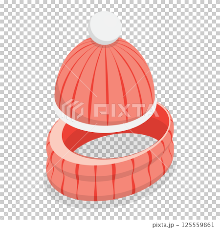 3D Isometric Flat  Set of Childish Knitted Accessories. Item 8 125559861