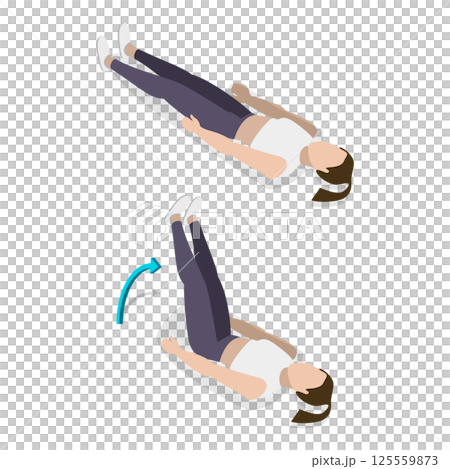 3D Isometric Flat  Illustration of ABS Workout For Women. Item 5 125559873