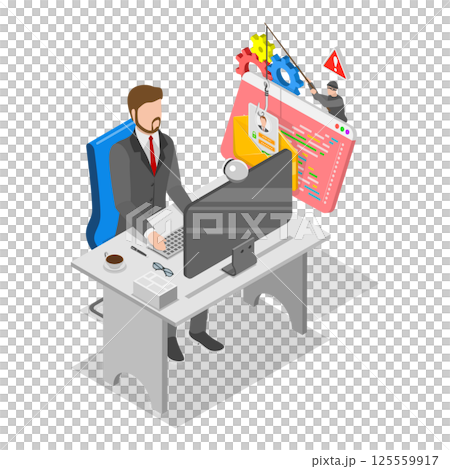 3D Isometric Flat  Illustration of Computer Network Attack. Item 1 125559917