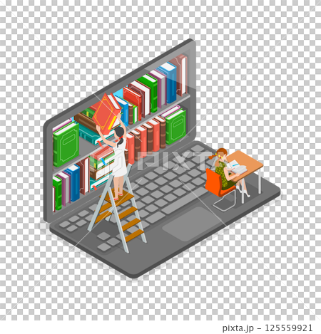 3D Isometric Flat  Illustration of Electronic Library. Item 3 125559921
