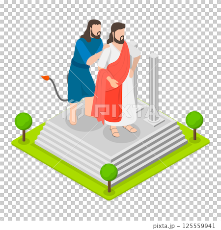 3D Isometric Flat Illustration of Christ Tempted by Devil. Item 1 3D Isometric Flat Illustration of Christ Tempted by Devil. Item 1 125559941