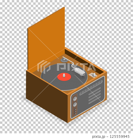 3D Isometric Flat Set of Vintage Gramophones. Item 1 3D Isometric Flat Set of Vintage Gramophones. Item 1 125559945
