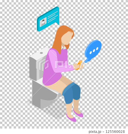3D Isometric Flat  Illustration of Social Media Addiction. Item 1 125560028