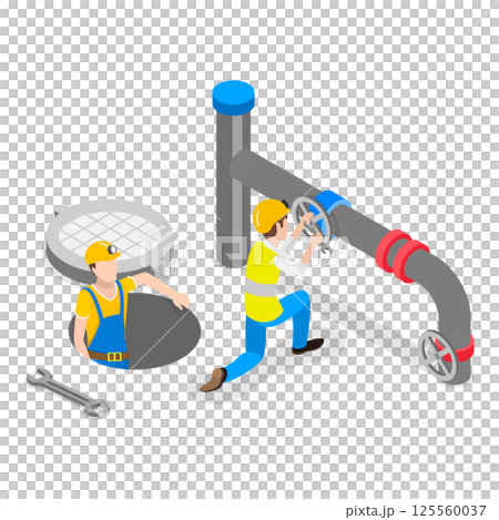 3D Isometric Flat  Illustration of Plumbers. Item 4 125560037