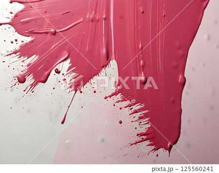 Pink shade swatch paint splatters and strokes creating dynamic abstract shapes on a clean white background, showcasing an artistic and modern visual with a lively touch of color 125560241