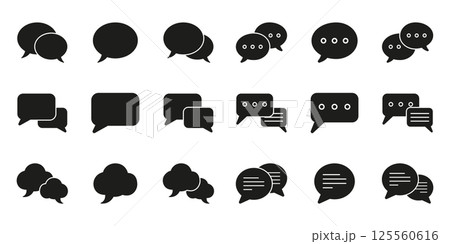 Chat Silhouette Icons Set. Speech Bubble Sign. Comment and Message Solid Icon. Isolated Vector Illustration 125560616