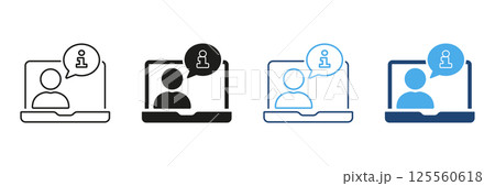 Online Consultation And Information Support Icon Set. Virtual Assistance And Customer Service Outline And Silhouette Symbol Collection. Digital Communication. Isolated Vector Illustration 125560618