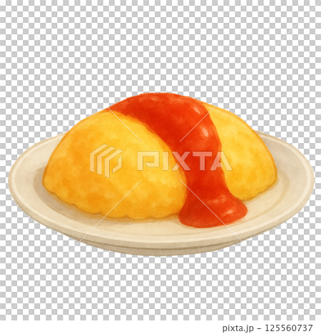 Watercolor illustration of ketchup omelet rice (Western food/food material) 125560737