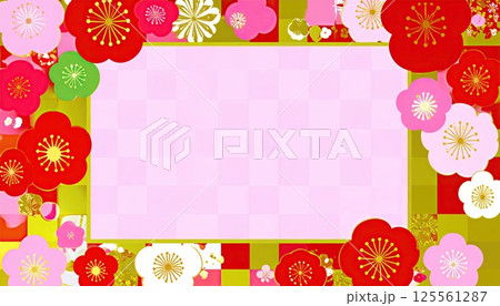 《AI画像》梅の花の和柄背景素材 125561287