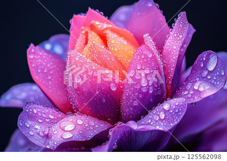 Captivating flower bud poised to bloom with dewdrops at dawn in a vibrant garden 125562098
