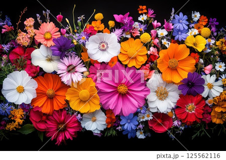 Vibrant wildflower patch in a sunny meadow during daylight hours 125562116