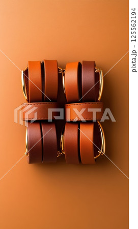 Elegant hoop earrings with matte finish and gold details on mocha background 125562194