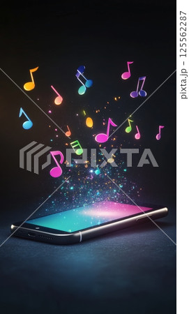 Colorful musical notes and glowing particles...のイラスト素材 [125562287] - PIXTA
