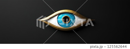 An exquisite Turkish evil eye amulet features glossy blue glass and golden details 125562644